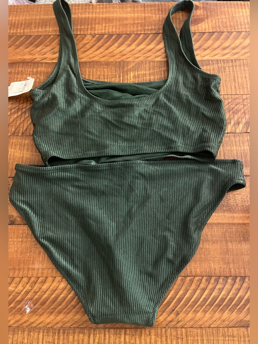 NWT Aerie FULL SET Shine Rib Longline Scoop Top + Full Coverage Bottom Green L - Picture 5 of 6
